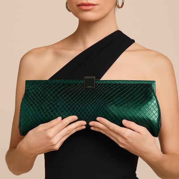 Lodis Framed Clutch Purse Green Leather Croc - Picture 1 of 7